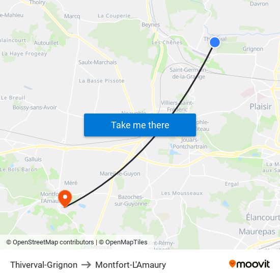 Thiverval-Grignon to Montfort-L'Amaury map