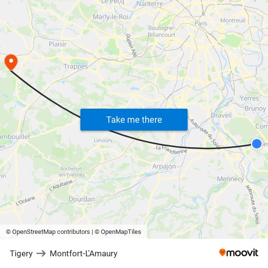 Tigery to Montfort-L'Amaury map