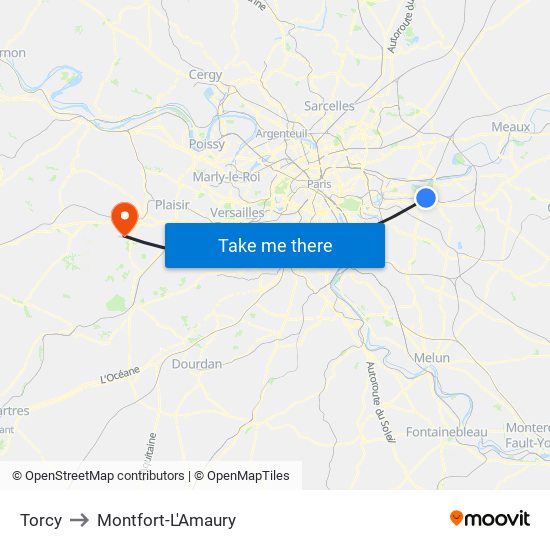 Torcy to Montfort-L'Amaury map