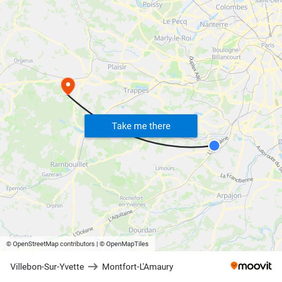 Villebon-Sur-Yvette to Montfort-L'Amaury map