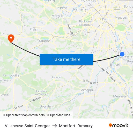 Villeneuve-Saint-Georges to Montfort-L'Amaury map