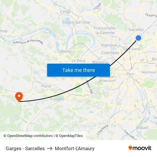 Garges - Sarcelles to Montfort-L'Amaury map