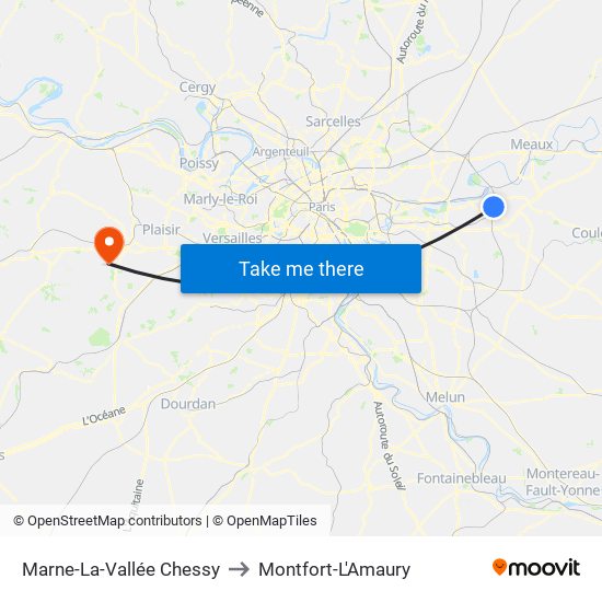 Marne-La-Vallée Chessy to Montfort-L'Amaury map