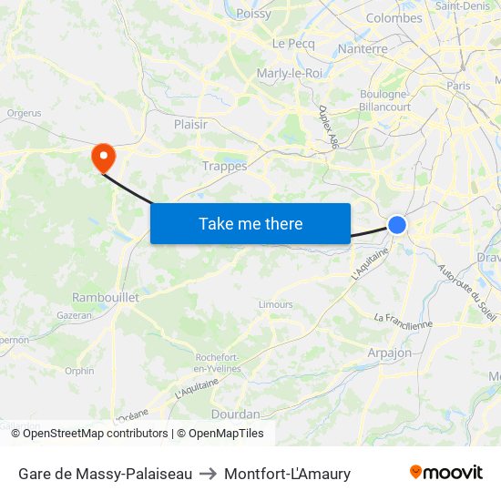 Gare de Massy-Palaiseau to Montfort-L'Amaury map