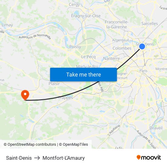 Saint-Denis to Montfort-L'Amaury map