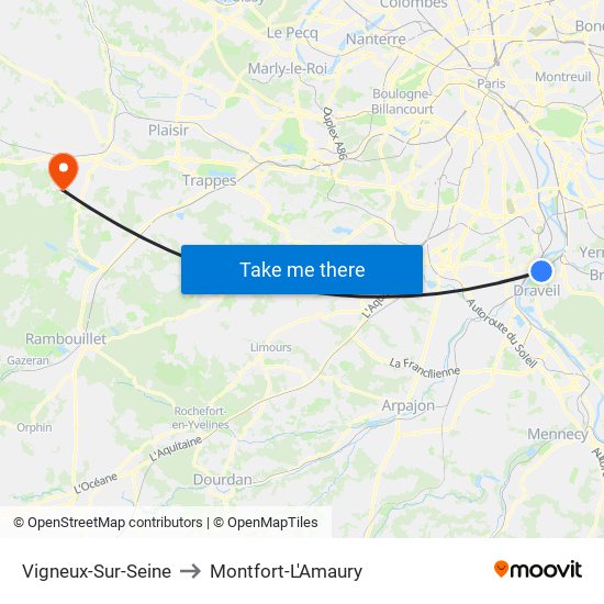 Vigneux-Sur-Seine to Montfort-L'Amaury map