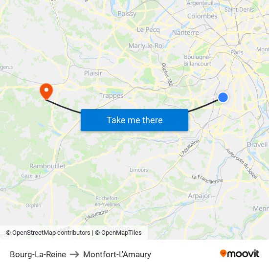 Bourg-La-Reine to Montfort-L'Amaury map