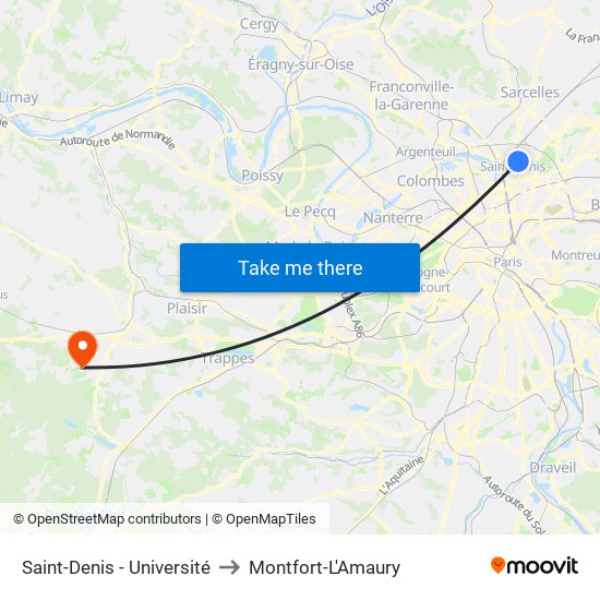 Saint-Denis - Université to Montfort-L'Amaury map