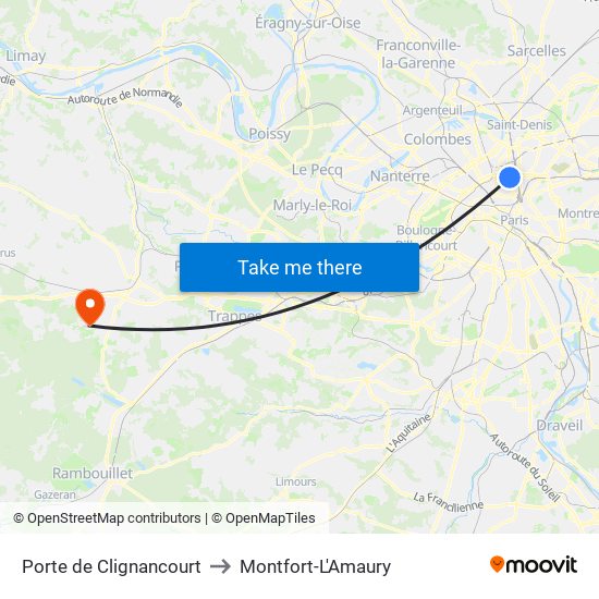 Porte de Clignancourt to Montfort-L'Amaury map