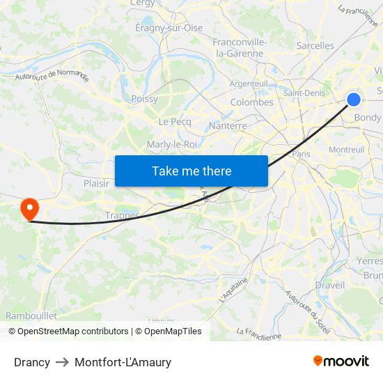 Drancy to Montfort-L'Amaury map