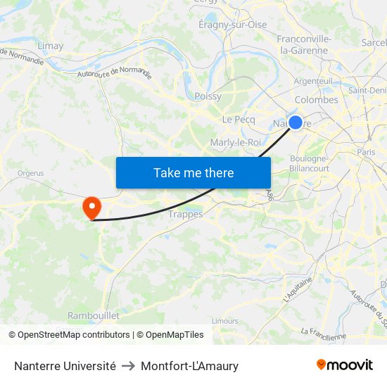 Nanterre Université to Montfort-L'Amaury map