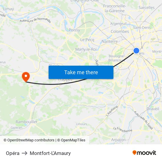 Opéra to Montfort-L'Amaury map
