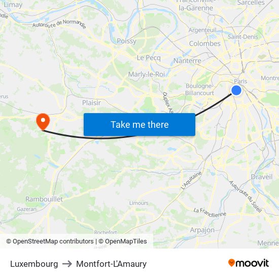 Luxembourg to Montfort-L'Amaury map