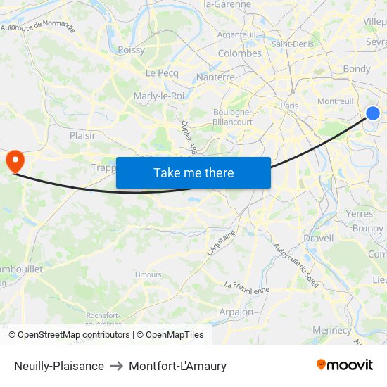 Neuilly-Plaisance to Montfort-L'Amaury map