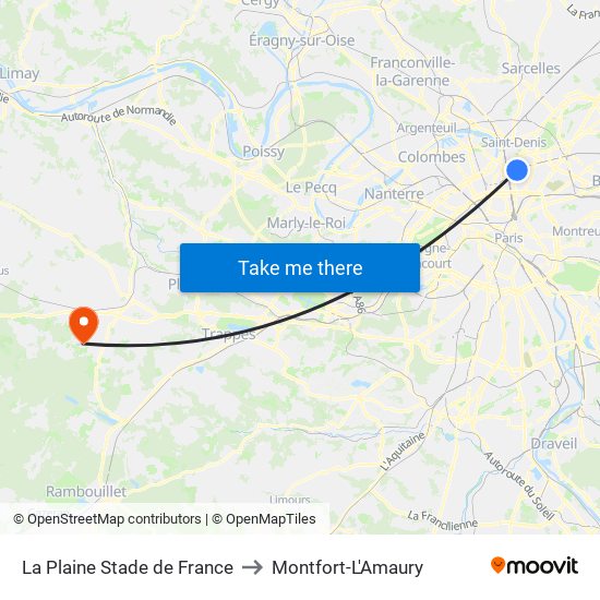 La Plaine Stade de France to Montfort-L'Amaury map