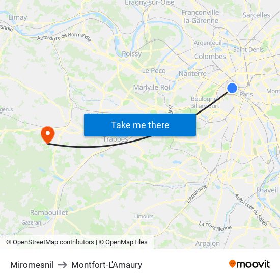 Miromesnil to Montfort-L'Amaury map