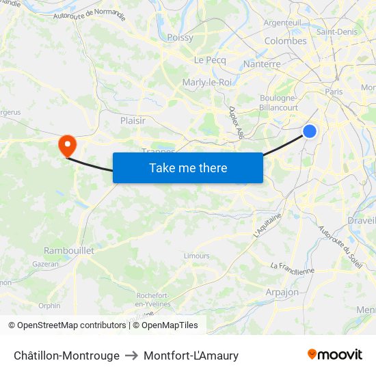 Châtillon-Montrouge to Montfort-L'Amaury map