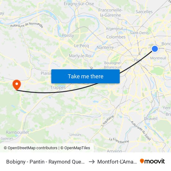 Bobigny - Pantin - Raymond Queneau to Montfort-L'Amaury map