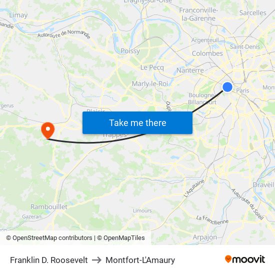 Franklin D. Roosevelt to Montfort-L'Amaury map