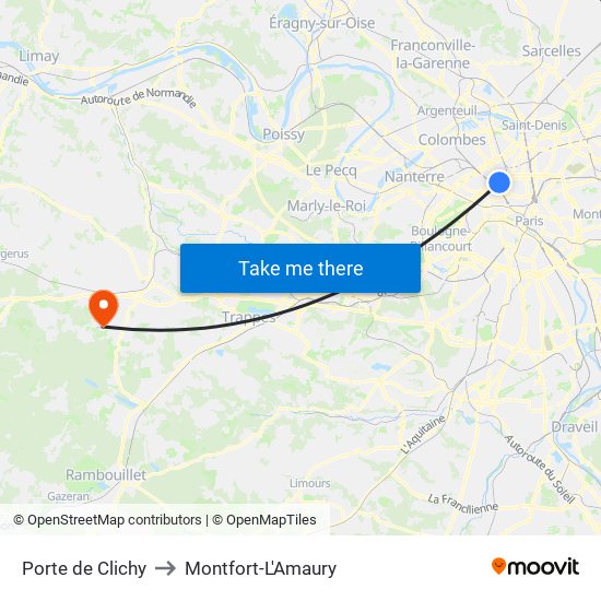 Porte de Clichy to Montfort-L'Amaury map