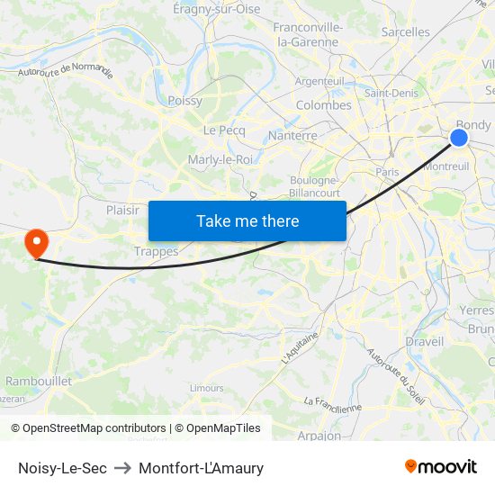Noisy-Le-Sec to Montfort-L'Amaury map