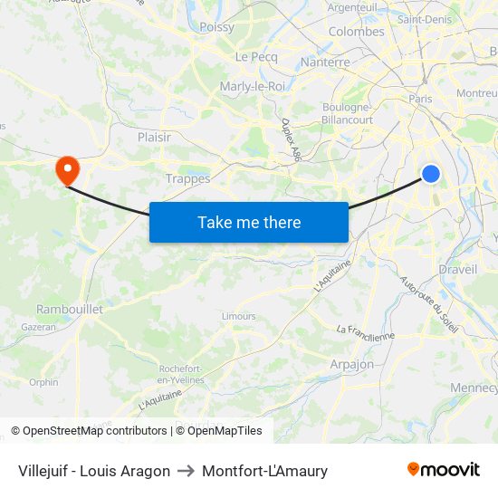 Villejuif - Louis Aragon to Montfort-L'Amaury map