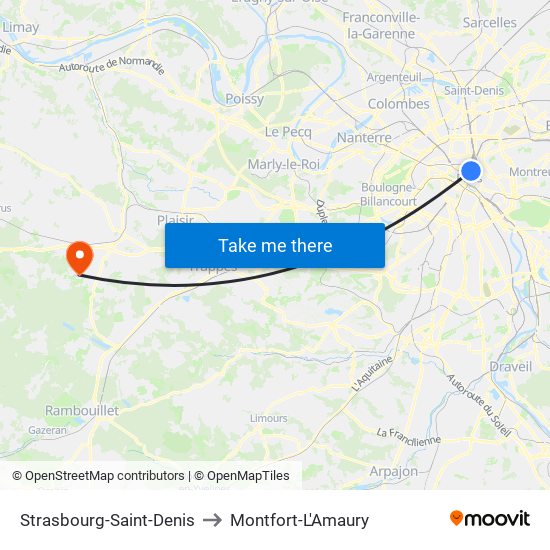 Strasbourg-Saint-Denis to Montfort-L'Amaury map