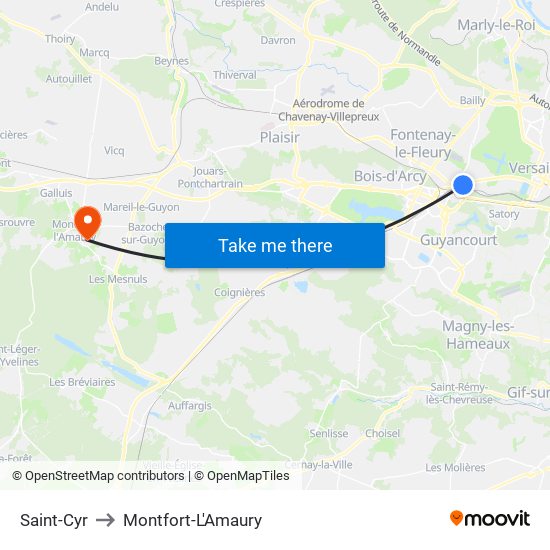 Saint-Cyr to Montfort-L'Amaury map