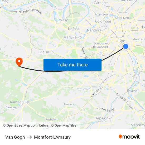 Van Gogh to Montfort-L'Amaury map