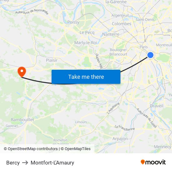 Bercy to Montfort-L'Amaury map