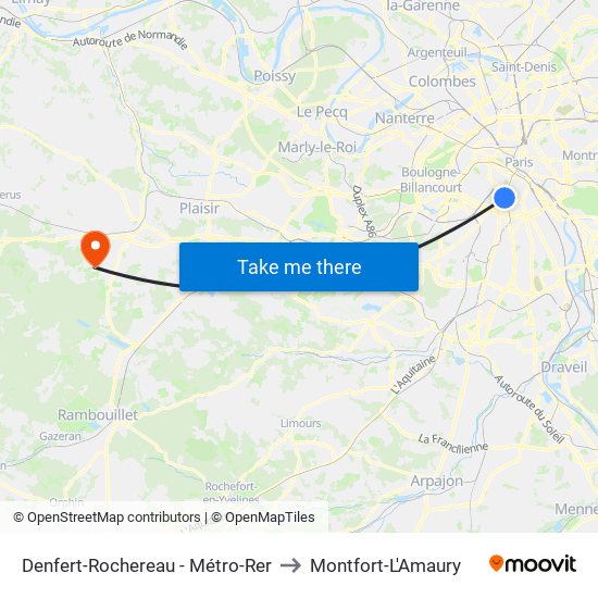 Denfert-Rochereau - Métro-Rer to Montfort-L'Amaury map