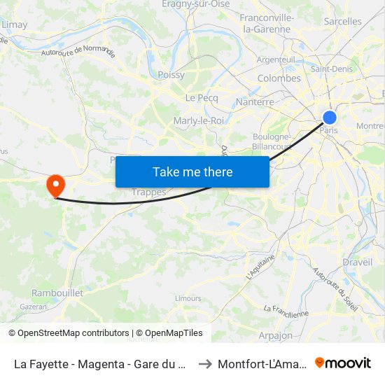 La Fayette - Magenta - Gare du Nord to Montfort-L'Amaury map