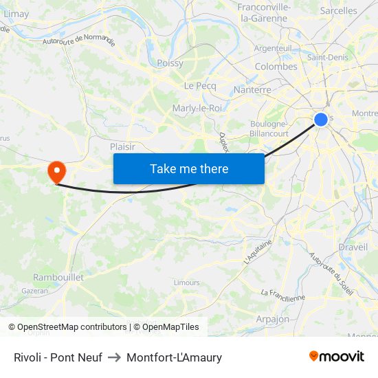 Rivoli - Pont Neuf to Montfort-L'Amaury map