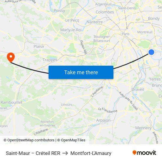 Saint-Maur – Créteil RER to Montfort-L'Amaury map