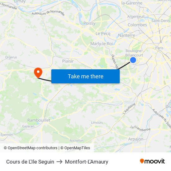 Cours de L'Ile Seguin to Montfort-L'Amaury map