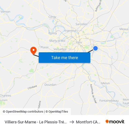 Villiers-Sur-Marne - Le Plessis-Trévise RER to Montfort-L'Amaury map