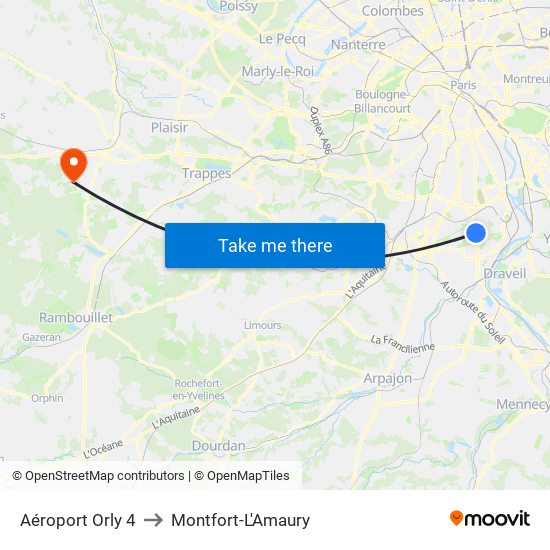 Aéroport Orly 4 to Montfort-L'Amaury map