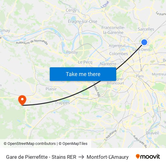 Gare de Pierrefitte - Stains RER to Montfort-L'Amaury map