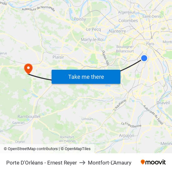 Porte D'Orléans - Ernest Reyer to Montfort-L'Amaury map