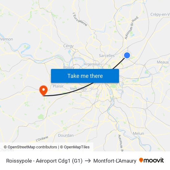 Roissypole - Aéroport Cdg1 (G1) to Montfort-L'Amaury map