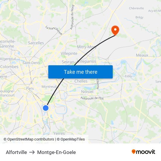 Alfortville to Montge-En-Goele map