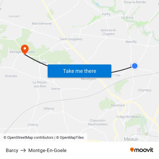 Barcy to Montge-En-Goele map