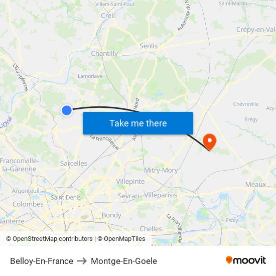 Belloy-En-France to Montge-En-Goele map