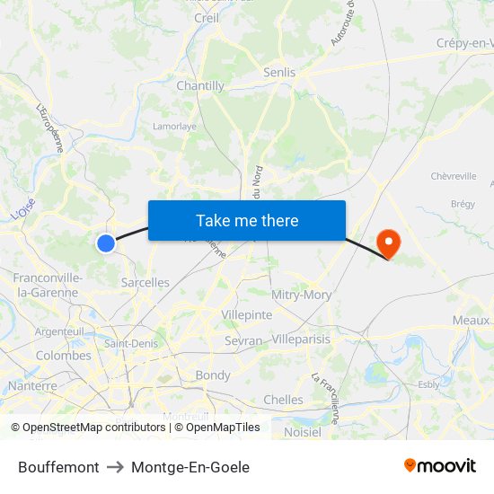 Bouffemont to Montge-En-Goele map