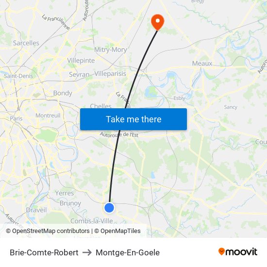 Brie-Comte-Robert to Montge-En-Goele map