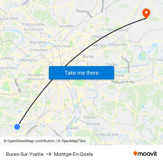 Bures-Sur-Yvette to Montge-En-Goele map