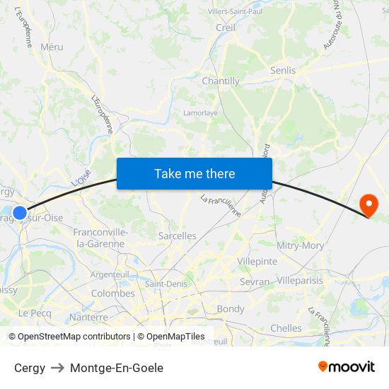 Cergy to Montge-En-Goele map