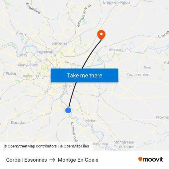 Corbeil-Essonnes to Montge-En-Goele map