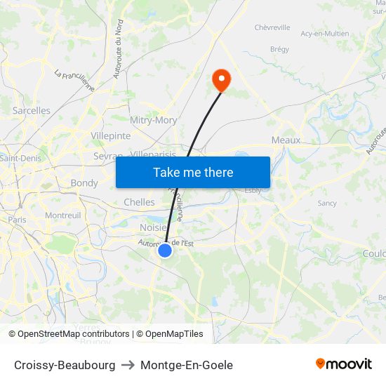 Croissy-Beaubourg to Montge-En-Goele map