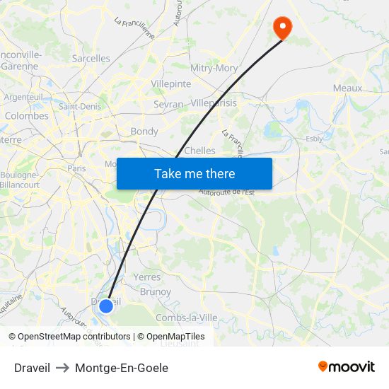 Draveil to Montge-En-Goele map